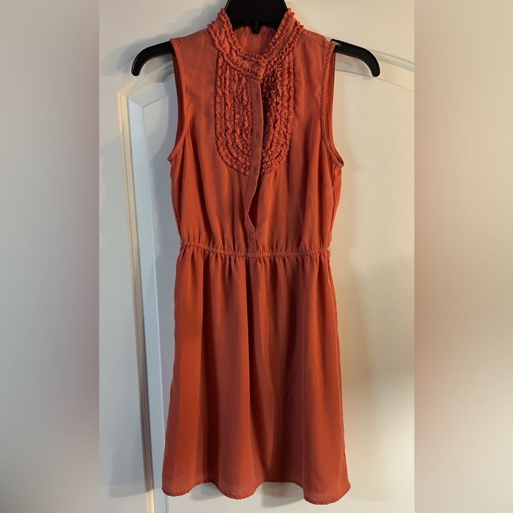 Coral ruffle front dress